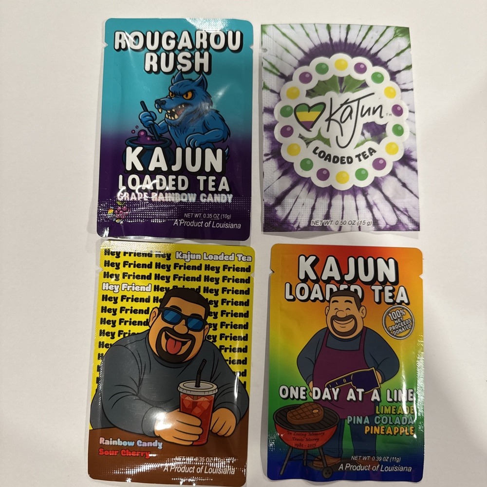 Kajun Loaded Tea 4 Count Limited Edition Flavors Powder Energy Mix Variety Pack